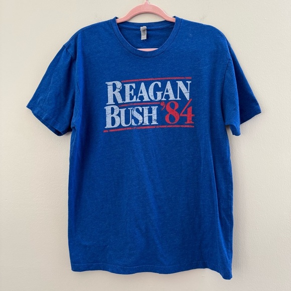 Reagan Bush ‘84 Presidential Race Blue Graphic Men's T-Shirt large - Picture 1 of 4
